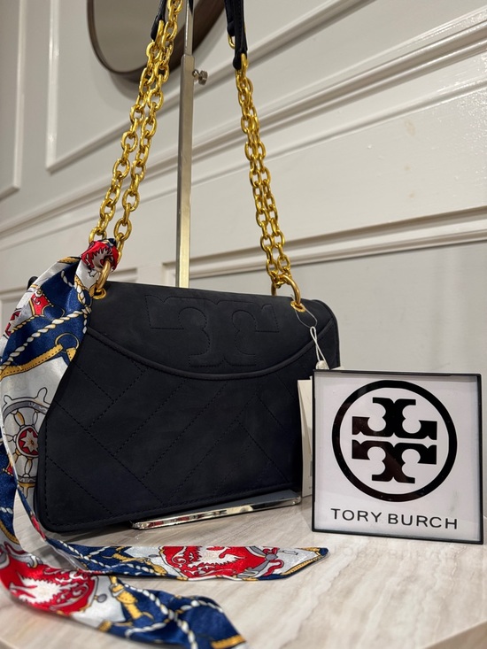 Tory Burch Handbags - Tory Burch Bag Alexa Convertible Nubuck Suede Dark Navy Chevron Shoulder Bag